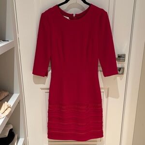 Oscar De La Renta Red Cocktail Sleeved Dress
